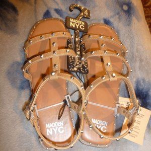 Brand new tan gladiator studded flat sandals size 4
